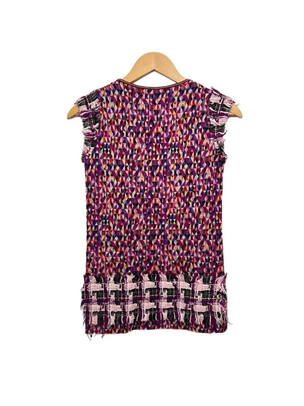 Chanel Tunic 38 M Pink Black Multi Crew Neck Sleeveless Cashmere Blend Knit